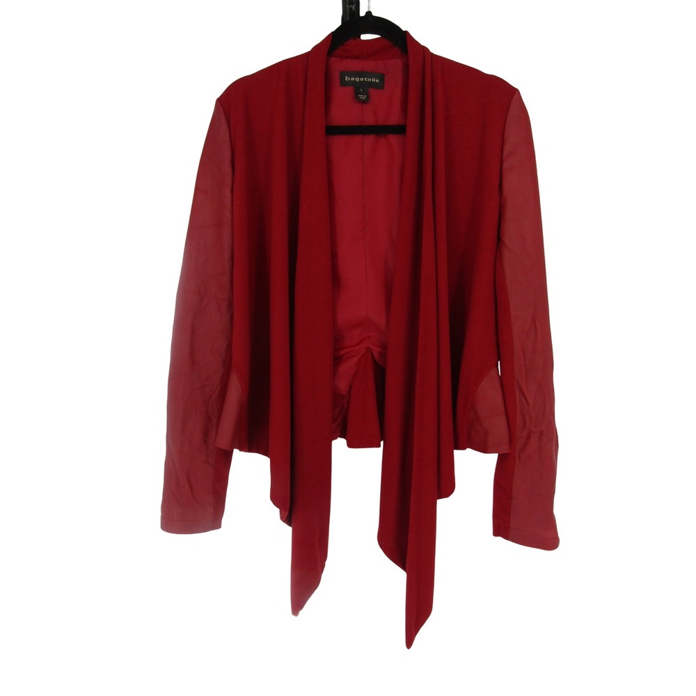 Bagatelle Drape Front Jacket Womens Large‎ Burgundy Red Leather Cardigan Layer